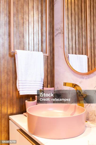 Bathroom Stock Photo - Download Image Now - Bathroom, Pink Color, Bathtub