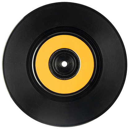 A Retro Vintage Vinyl Music Single, With Blank Lable For Your Text, Isolated On A White Background