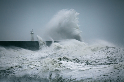 Storm Ciara hits the South Coast of England creating wild seas and huge waves where faces can be seen!