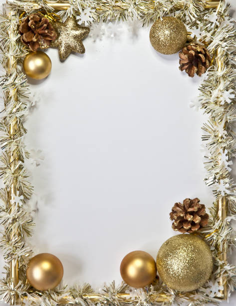 istock Holiday frame, pattern made and gold glass Christmas balls on a white background. Merry Christmas. Christmas, winter, new year concept. Flat lay, top view, copy space. 1355882008