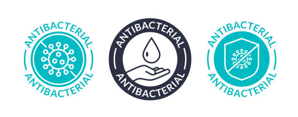 antybakteryjne logo mydła antyseptyczne bakterie czysty symbol medyczny. projektowanie etykiet wektorowych antybakteryjny - anti bacteria stock illustrations