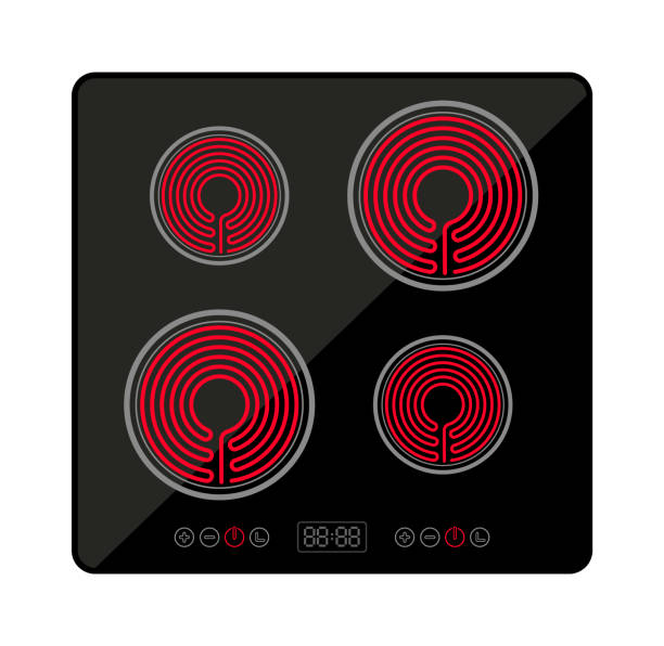 Induction stove cooker electric hob heater. Cooctop ceramic electric induction stove spiral top view vector art illustration