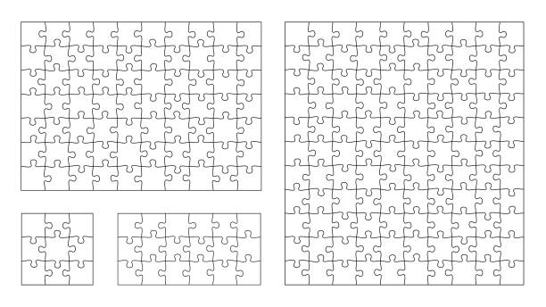 Jigsaw Puzzle 10x11 square piece template. Jigsaw puzzle grid vector stroke scheme vector art illustration