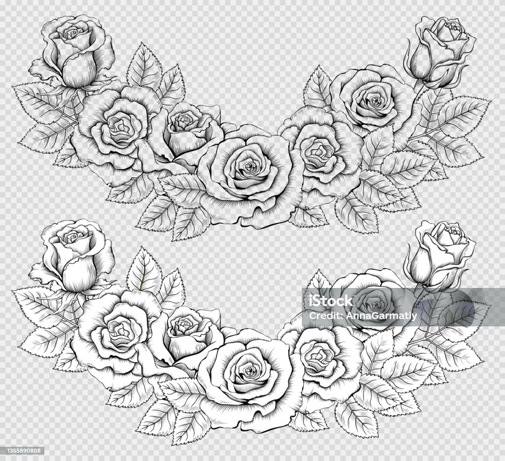 Thành Phần Hình Bán Nguyệt Của Hoa Hồng Đen Trắng Cổ Điển Trên Nền ...