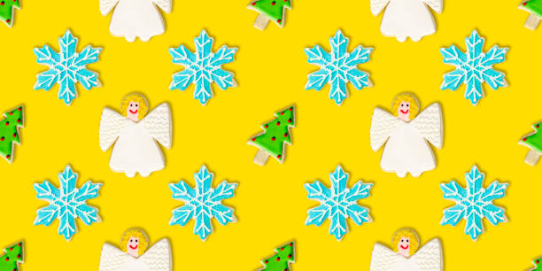 istock Christmas Tree, Blue Snowflake and Angel: Christmas Cookie Repeating Pattern Background Wallpaper 1355894251