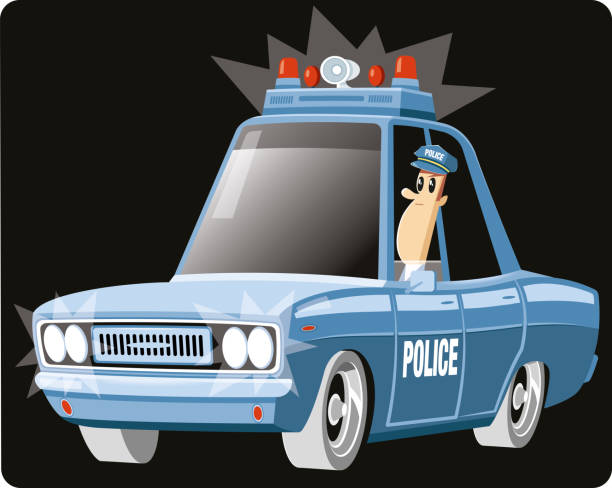 illustrazioni stock, clip art, cartoni animati e icone di tendenza di auto della polizia - badge blue crime law