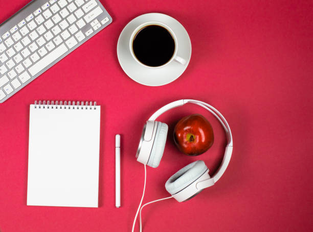 istock banner on a red background, flat layout, home office, online education, webinars, seminars, blogging training 1355896391