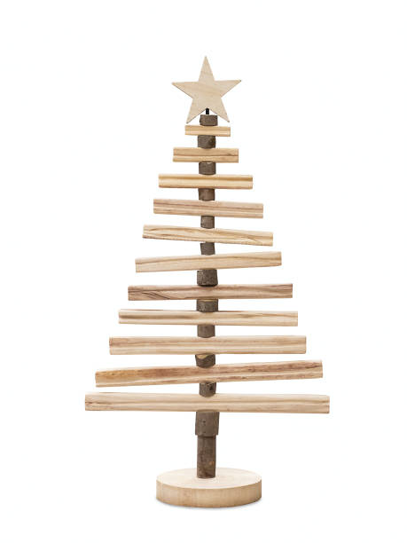 istock Wooden simple Christmas tree isolated on a white background. 1355899889