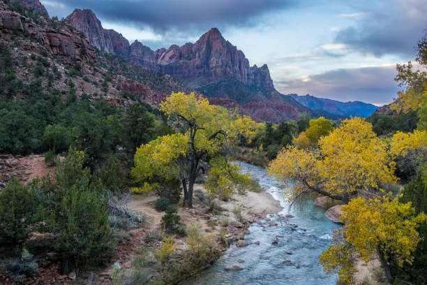 istock Classic Zion view at early cloudy fall morning 1355902652