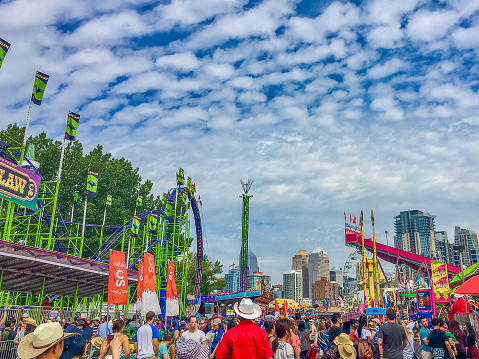 View on the midway at the annual Canadian rodeo festival - the Calgary Stampede in Alberta. taken on the July ninth in 2017.