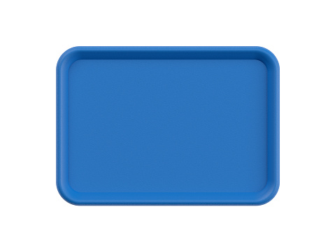 Empty blue plastic tray isolated on white background
