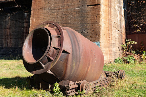 Large metal wheels of an old train