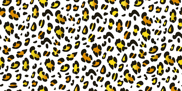 Trendy gold leopard abstract seamless pattern on a white background.