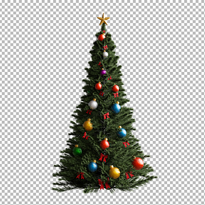 3d render of christmas tree on transparent background,with clipping path.