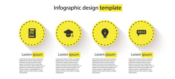 istock Set Exam sheet, Graduation cap, Information and Alphabet. Business infographic template. Vector 1355916144