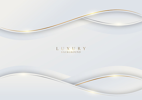 Abstract white wave shape with gold thread lines and lighting on clean background luxury style. Vector illustration