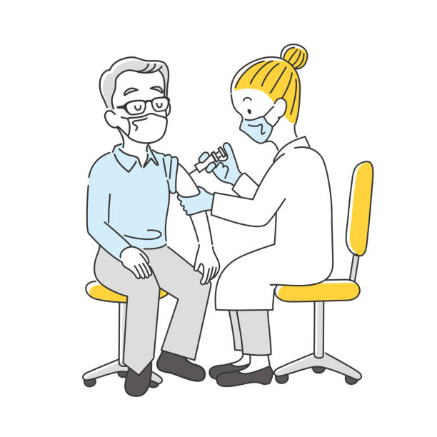 Vaccination Illustration material of elderly man vaccinated senior getting flu shot stock illustrations