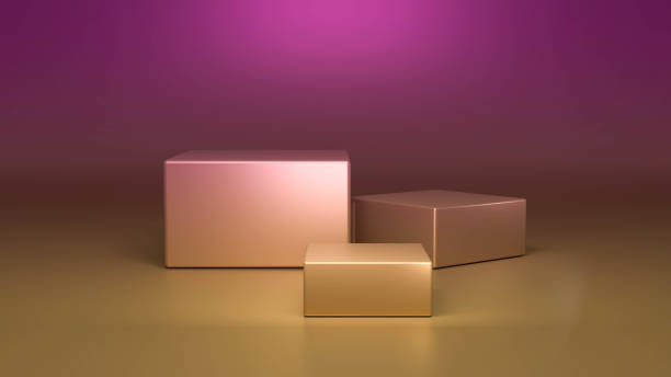 istock Shelf beyond imagination on background 3d render illustration. Podium steps for brand promotion product. light pink and Golden 1355934862
