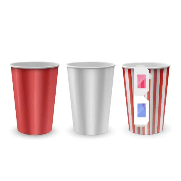 Vector illustration of Set of White, Red Glossy Paper Bucket For Take Away Fast Food, vector format