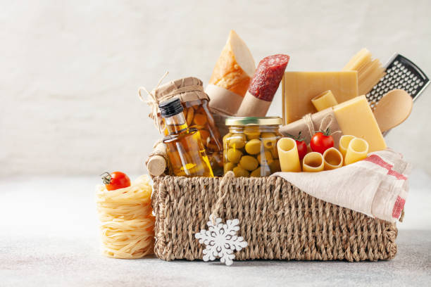 istock Products food in jars in a gift basket.  Donation concept. Zero waste 1355940201
