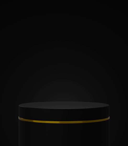 istock Empty black cylindrical podium for cosmetic product display presentation 1355940335
