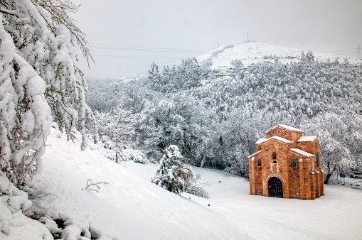 San Miguel de Lillo snowy in Oviedo, Asturias. Spain.