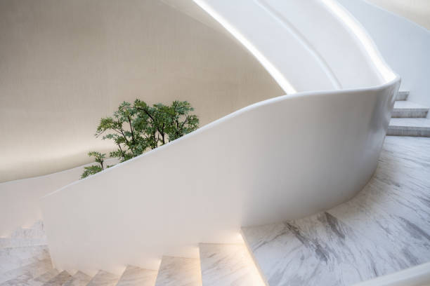 Spacious, clean and bright indoor spiral staircase