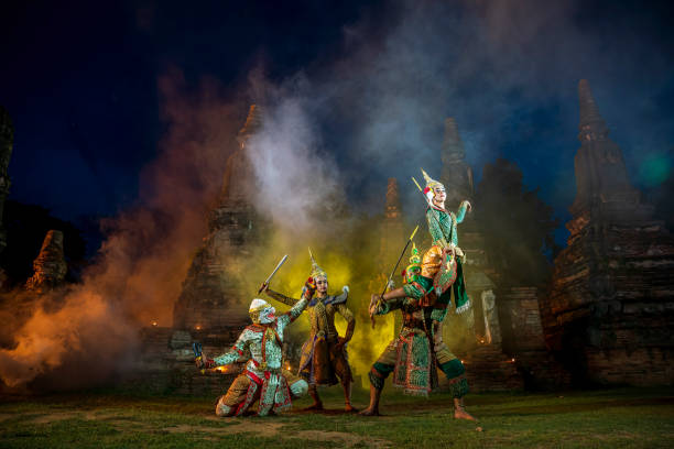 Theatrical performance Ramayana. When the Ramayana won the battle. stock photo