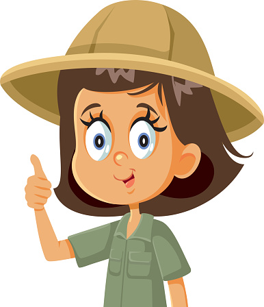 Explorer Girl Wearing Safari Costume Holding Thumbs Up Vector Cartoon