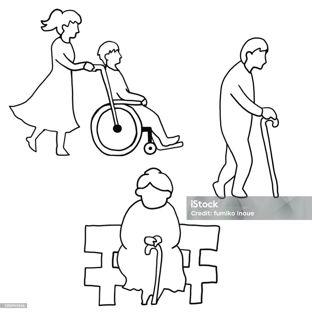 Line Drawing Of Senior Citizen Stock Illustration Download Image Now