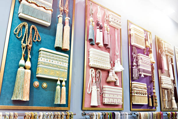 Curtain brushes on wall of household store