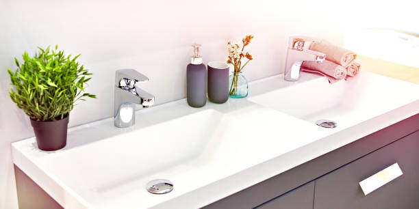 istock Wash basin in interior of modern bathroom 1355948637