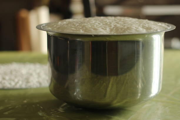 istock Risen and puffed up fermented appam batter with tiny fermentation holes on top 1355951635