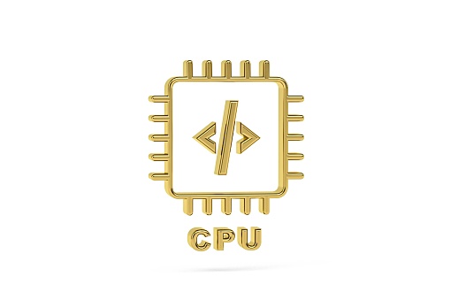 Golden 3d CPU icon isolated on white background - 3d render