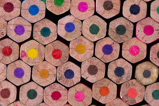Close-up of multi-colored pencils made of wood