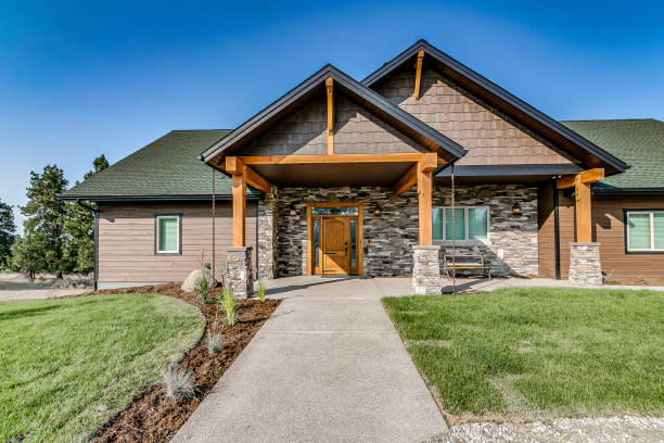istock Interesting combination of colors on new home 1355956321