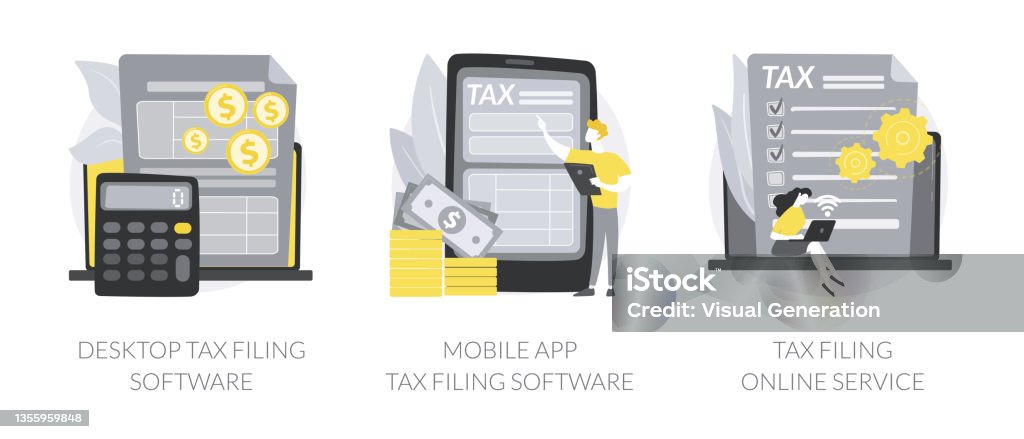 Tax Computer Tax Software Program Abstract Concept Vector Illustrations Stock ...