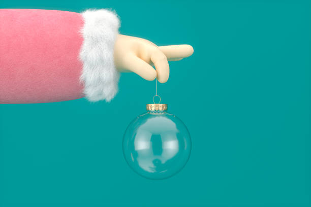 istock Cartoon hand holding empty Christmas ball. Winter Christmas background. 1355961776
