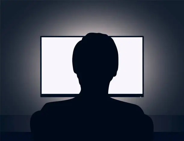 Vector illustration of Man in front of a blank monitor