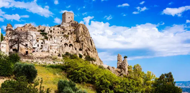 View of Craco, a ghost town in the province of Matera, Basilicata, Italy