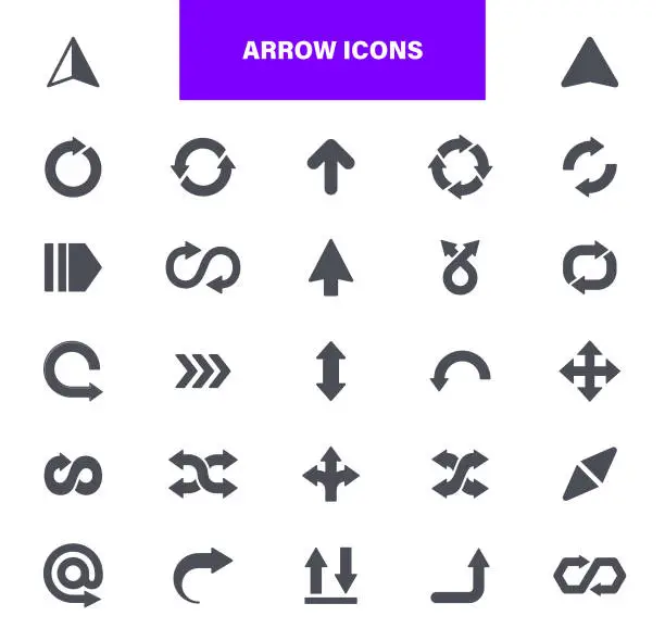 Vector illustration of Arrow Icons. Set contains icons as Arrow Symbol, Traffic Arrow Sign