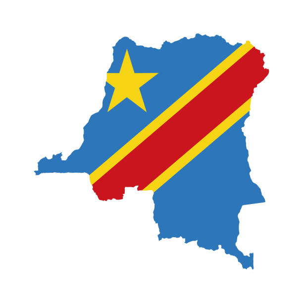 illustrazioni stock, clip art, cartoni animati e icone di tendenza di mappa della repubblica democratica del congo con bandiera - elemento di design vettoriale - congolese flag