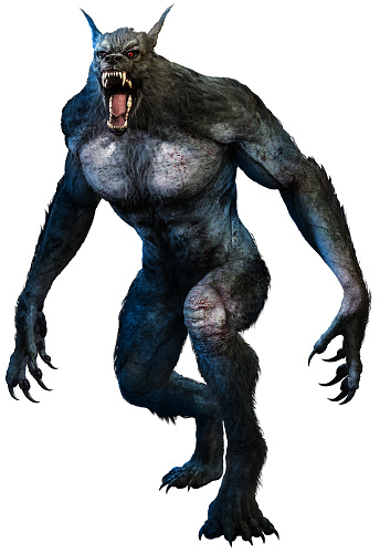 Werewolf advancing with mouth open 3D illustration