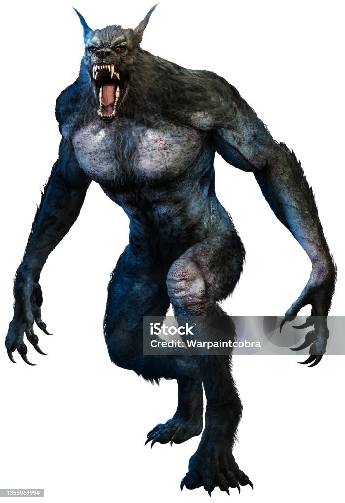 Werewolf advancing with mouth open 3D illustration Werewolf Stock Photo