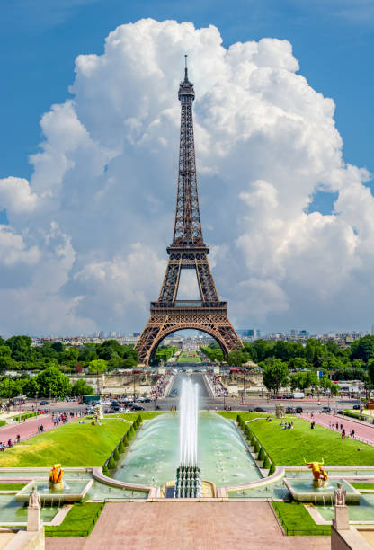 Eiffel Tower and Trocadero fountains, Paris, France stock photo