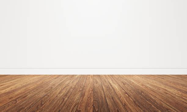 istock Empty room with brown wooden floor or desktop background. Table top for advertising and copy space. Architecture and interior concept. 3D illustration rendering 1355970822