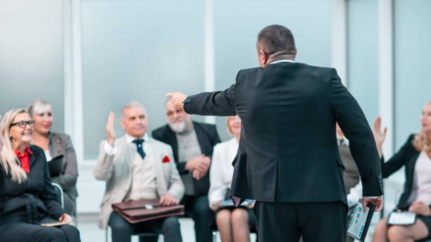 istock speaker asks questions during the business seminar 1355970894