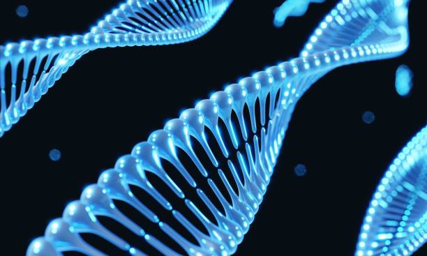 istock Blue helix DNA Chromosome genetic modification on black background. Science and medical concept. 3D illustration rendering 1355970962