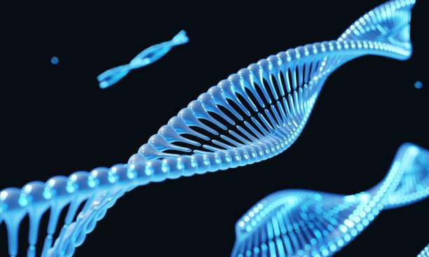 istock Blue helix DNA Chromosome genetic modification on black background. Science and medical concept. 3D illustration rendering 1355970982
