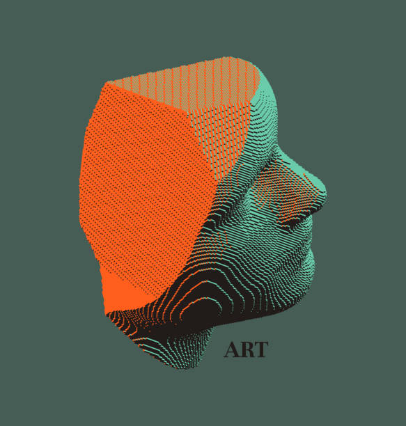 istock Mannequin's head in profile. Side view. Plaster face or sculpture. Futuristic technology concept. Technology and robotics concept. Voxel art. 3D vector illustration. 1355971968
